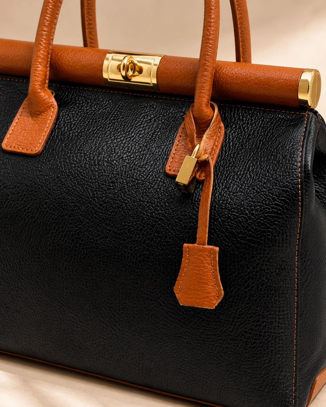 Nora – Bolso de Piel Italiana Auténtica | Made in Italy | Negro y Camel
