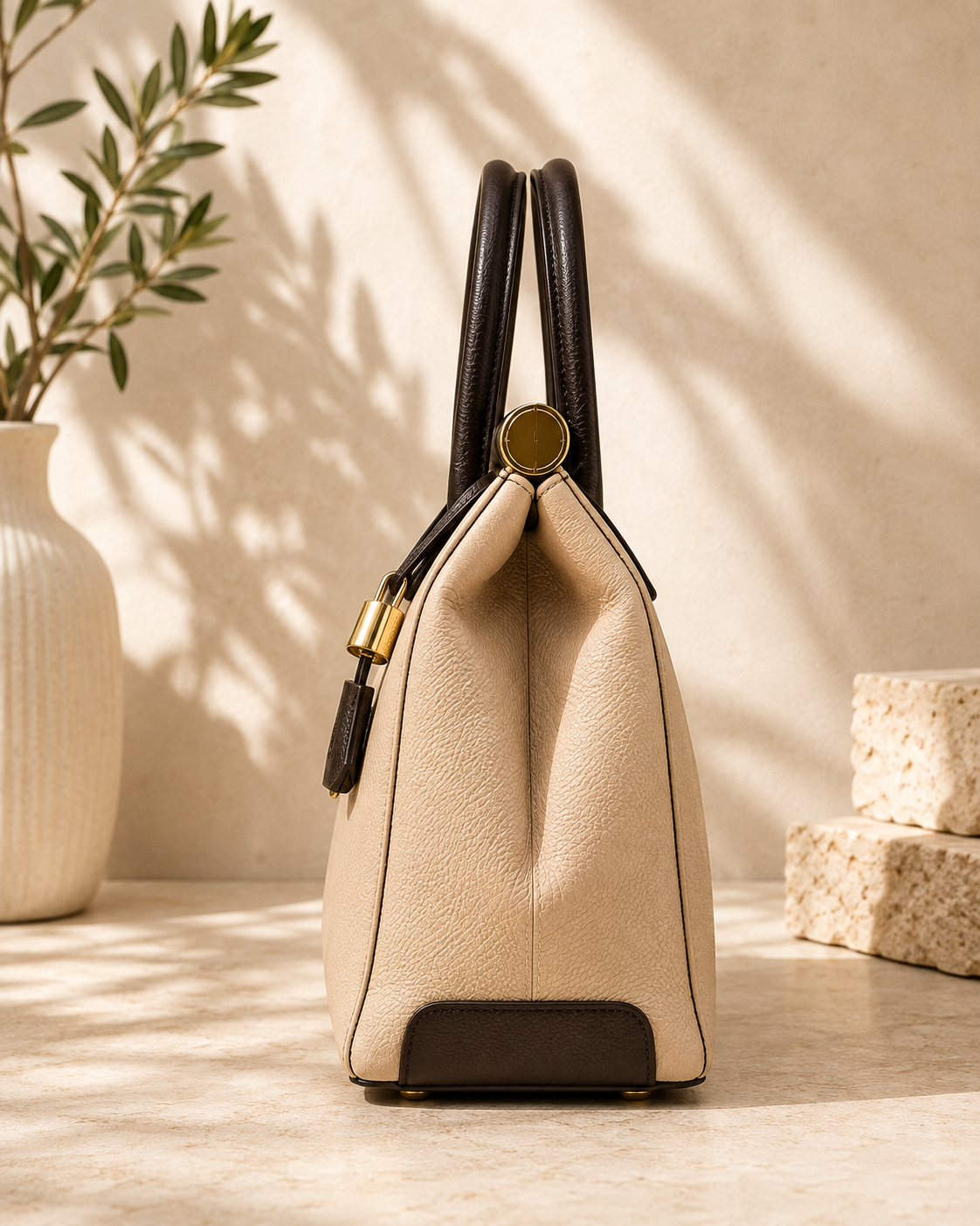 Nora – Bolso de Piel Italiana Auténtica | Made in Italy | Crema y Marrón