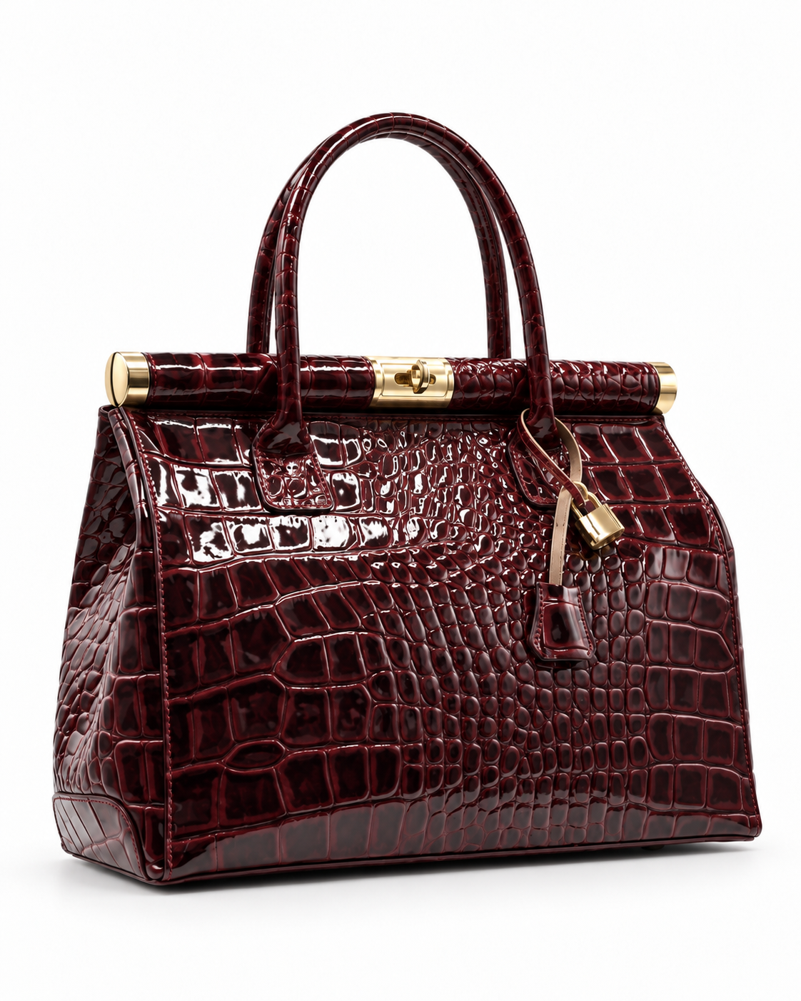 Nora – Bolso de piel italiana lacada burdeos | Efecto cocodrilo | Made in Italy