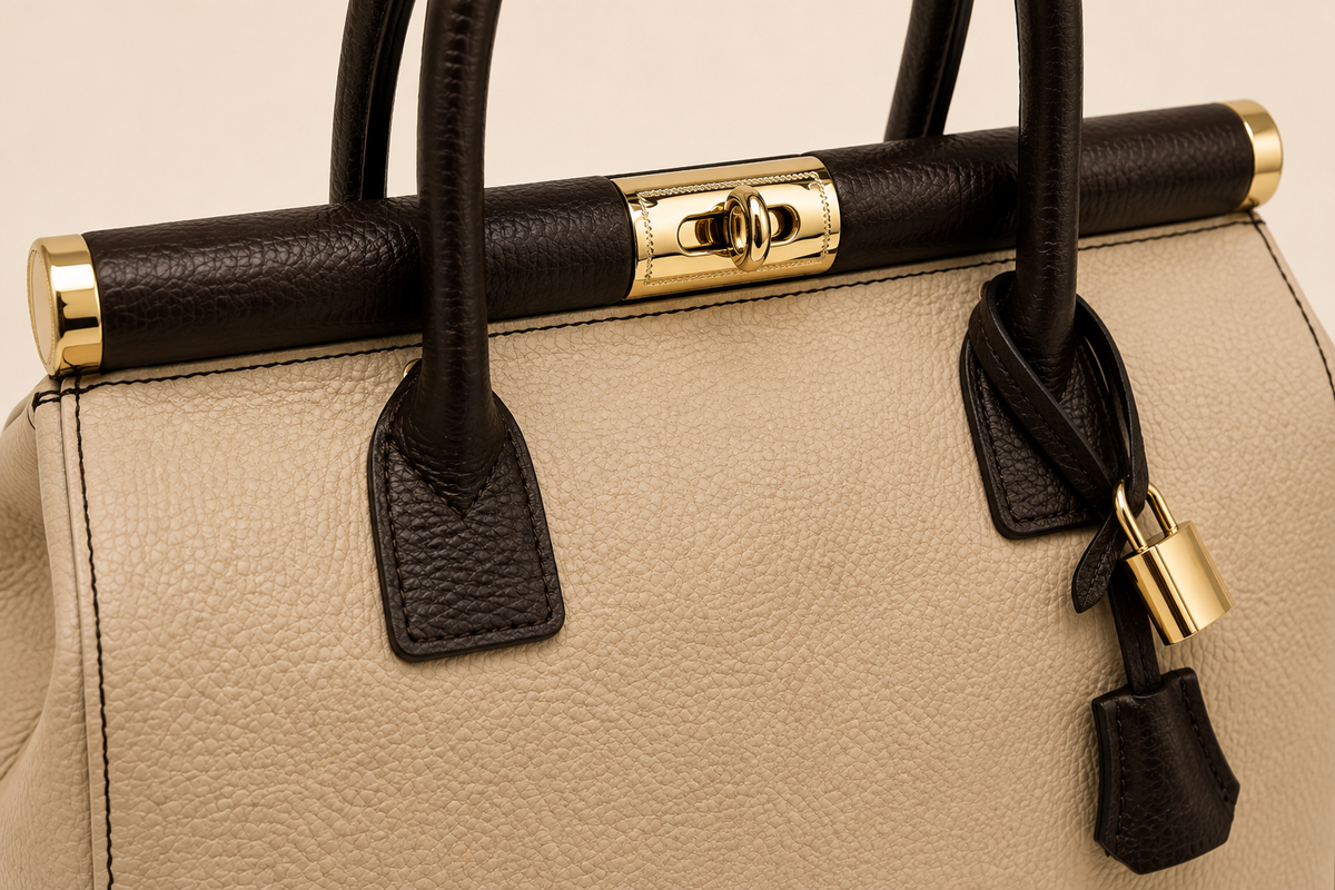 Nora – Bolso de Piel Italiana Auténtica | Made in Italy | Crema y Marrón