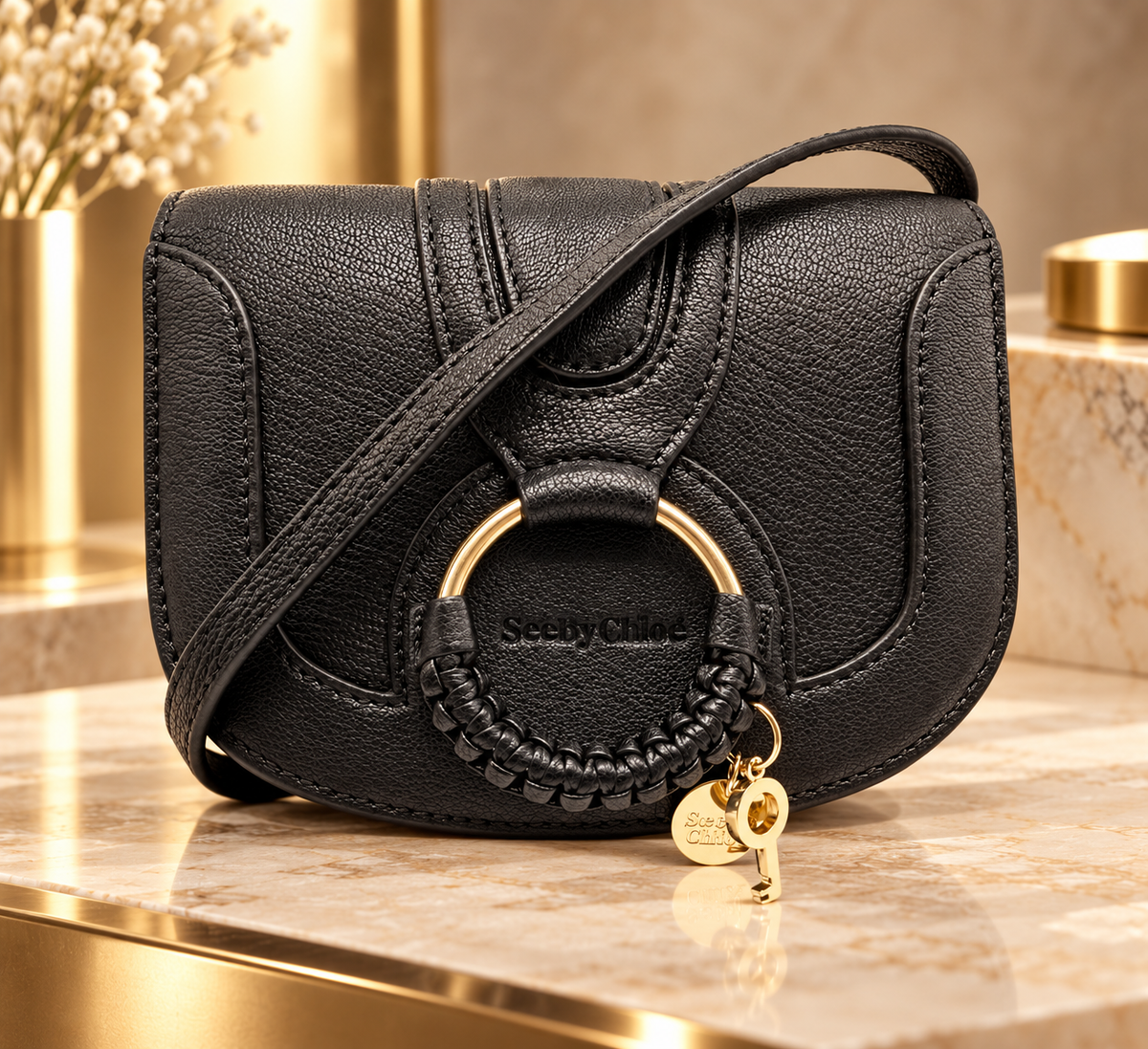 Bolso de silla de montar mini Hana de See by Chloé en negro con anilla: artículo de segunda mano en excelentes condiciones