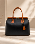 Nora – Genuine Italian Leather Bag | Made in Italy | Black and Camel